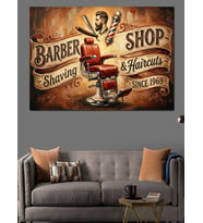 Barber Shop Retro Berber Posteri Dekoratif Kanvas - Mdf Ahşap Tablo