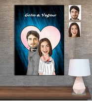 Kişiye Özel Karikatür Baskılı Ahşap Tablo Sevgili-2 30x40