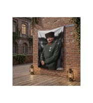 Üniformalı Kalpaklı Atatürk Portresi poster Bayrak Raşel Kumaş 100x150 cm ATA68