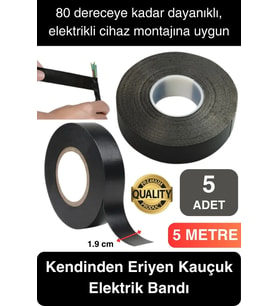 Süper Güçlü 5 Adet Siyah Kauçuk Kendinden Eriyen Bant Elektrik Sızdırmazlık Bandı 5 mt 1.9 cm