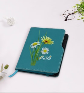 BK Gift Kişiye Özel Papatya Temalı Turkuaz Termo Deri Defter-11
