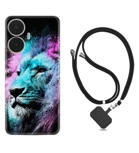 Realme C55 Kılıf Silikon Boyun Askılı İpli Desenli Silikon Pink Blue Leon 1603
