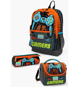 Coral High Kids Gri Turuncu Gamer Desenli 3’lü Okul Çanta Seti - Erkek Çocuk