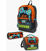 Coral High Kids Gri Turuncu Gamer Desenli 3’lü Okul Çanta Seti - Erkek Çocuk