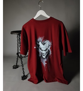 Joker Baskılı Unisex Oversize Tişört (Bordo)