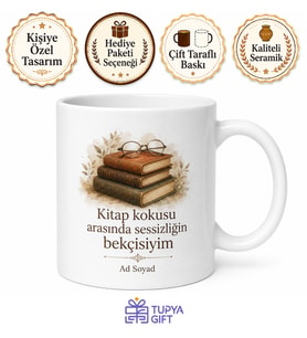 Kütüphaneciye Hediye Kitap Kokusu Sessizlik Bekçisi Özel Tasarım Porselen Kupa Bardak