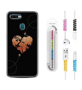 Oppo A5S A15 A16 A54 A55 A73 A74 Kılıf Kablo Koruma Spiral Silikon Plane Heart 1721