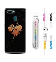 Oppo A5S A15 A16 A54 A55 A73 A74 Kılıf Kablo Koruma Spiral Silikon Plane Heart 1721