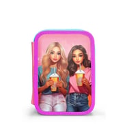 CORAL HIGH KIDS 11141 PEMBE NEON MERCAN FASHION GIRL DESENLİ ÇİFT KATLI KALEM ÇANTASI