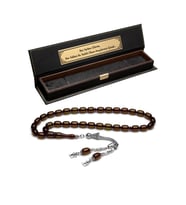 Erkek Hediyelik 8x12mm Kapsül Kesim Yeşil Ateş Kehribar Tesbih (Haki)