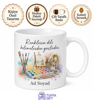 Resim Öğretmeni Sulu Boya Fırçası Sanat Köşesi Kupa Bardak Hediye