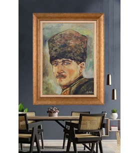 Altın Varaklı Çerçeveli Paspartulu Atatürk Tablo nh179 (Gold)