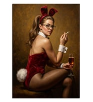 Tavşan Kulaklı ve Kırmızı Mayolu Pin-up Kadın Dekoratif Kanvas - Mdf Ahşap Tablo