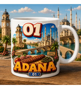 Adana Temalı Hediyelik Kupa Bardak - 01 Plaka Üç Boyutlu Kabartma Efektli Özel Tasarım Kupa