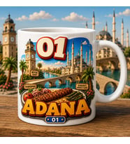 Adana Temalı Hediyelik Kupa Bardak - 01 Plaka Üç Boyutlu Kabartma Efektli Özel Tasarım Kupa
