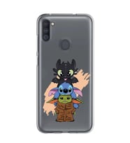 Samsung Galaxy M21 Uyumlu Sevimli Baby Yoda ve Stitch Desenli Şeffaf Telefon Kılıfı
