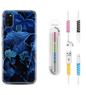 Samsung M21 M22 M23 M30 M31S M32 Kılıf Kablo Koruma Spiral Silikon Blue Foid 1628
