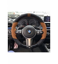 BMW F10 / F11 Dikme Direksiyon Kılıfı Delikli Deri Parlak Siyah Taba Detay Çift Yüzük ve Dikiş 2013-2017