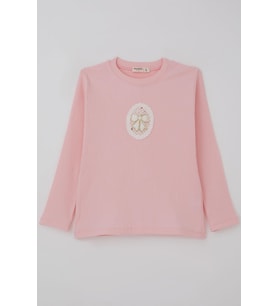 Breeze Kız Çocuk Uzun Kollu Tişört Vintage Dantel Fiyonk Aplikeli 5-10 Yaş, Pembe