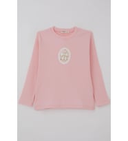 Breeze Kız Çocuk Uzun Kollu Tişört Vintage Dantel Fiyonk Aplikeli 5-10 Yaş, Pembe