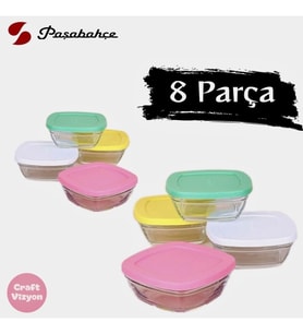 Pudding Silikon Kapaklı Cam Saklama Kabı, 8'li Set, Kahvaltılık, 310cc