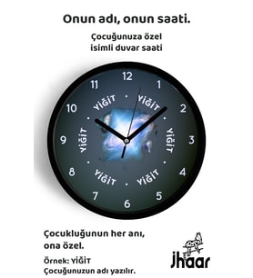 İsme Özel Gezegenler Çocuk Odası Duvar Saati Orta Boy 30 cm Siyah Camlı Sessiz