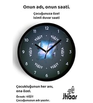 İsme Özel Gezegenler Çocuk Odası Duvar Saati Orta Boy 30 cm Siyah Camlı Sessiz