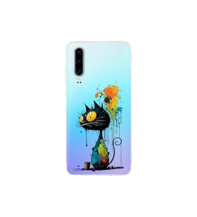 Huawei P30 ile Uyumlu Splash Kedi Tasarımlı Şeffaf Silikon Kılıf