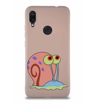 Xiaomi Redmi Note 7 Pro Soft Premier Kapak Salyangoz Gary Tasarımlı Silikon Kılıf - Pudra (Şeffaf)