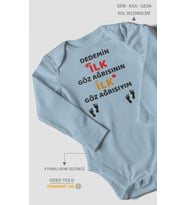 Dedemin İlk Göz Ağrısıyım Baskılı Bebek Zıbını – Çıtçıtlı Body  %100 Pamuk Uzun Kol (Bebek Mavisi)