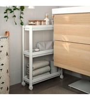 Tekerlekli Dikdörtgen 3 Katlı Raf Ünitesi - Banyo Mutfak Düzenleyici Organizer Raf - Modern Shelf Unit (Beyaz)