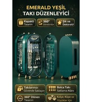 Yeşil Oval Dönen Aynalı Kapaklı Takı Düzenleyici Organizer