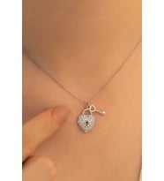 Kadın Gümüş Kolye - Zirkon Taşlı Kalp Kilit Model Gümüş Kadın Kolye 6018604763713