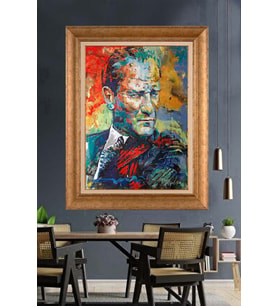 Altın Varaklı Çerçeveli Paspartulu Atatürk Tablo TR1573 (Gold)