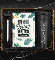 Kişiye Özel 400 ML Çelik Termos & Tasarım Defter & Touch Pen Kalem Hediye Seti