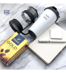 Kişiye Özel Lüks Hediye Seti Çelik Termos Bardak, French Press, Metal Roller İmza Kalemi,  Makyaj Aynası, Filtre Kahve, Defter- Tıp Bayramı Hediyesi - Sağlık Çalışanı - Doktora, Hemşireye Hediye