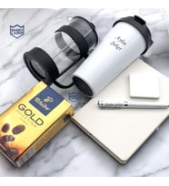 Kişiye Özel Lüks Hediye Seti Çelik Termos Bardak, French Press, Metal Roller İmza Kalemi,  Makyaj Aynası, Filtre Kahve, Defter- Tıp Bayramı Hediyesi - Sağlık Çalışanı - Doktora, Hemşireye Hediye