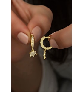 925 Ayar Gümüş Sallantılı Gold Fil Küpe