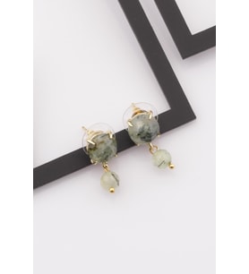Prehnite Doğal Taş Gold Renkli Küpe