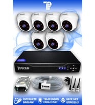 PICAM 6 Kameralı Dome 6 İç Kamera Set HDD'siz Full HD Gece Görüşlü Güvenlik Kamerası Sistemi