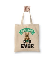 Best Dog Dad Ever Köpek Babası Beyaz Bez Çanta Uzun Saplı Alışveriş Çantası Plaj Çantası