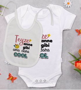 BK Kids Teyze Anne Gibi Tasarımlı Bebek Body Zıbın ve Mama Önlüğü Hediye Seti - Model 1