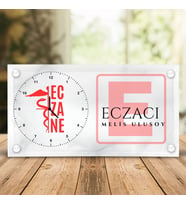 Eczacılara Özel İsim Yazılı Cam Saat - Logolu Eczane Masası Saati