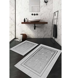 Dijital Baskılı Kaymaz Taban Yıkanabilir 2'li Klozet Takımı Banyo Paspası NDKZ-HT-485 (Gri)