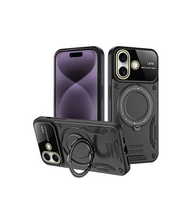 İphone 16 Kılıf Joy Lens Standlı Kapak - Siyah