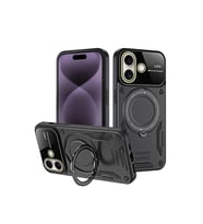 İphone 16 Kılıf Joy Lens Standlı Kapak - Siyah