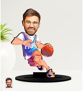Kişiye Özel Basketbolcu    Karikatürlü  Mdf Biblo (Çok Renkli)