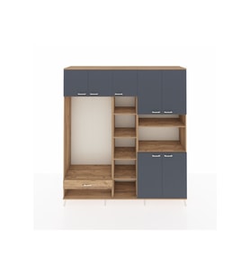 Hyperion Dolap 11 Raflı Tek Çekmeceli 7 Kapaklı 220x44x243 Çam-Antrasit/Çam