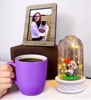 Mor Kupa Bardak, Led Işıklı Fanus ve Fotoğraf Hediye Seti (Model 4)