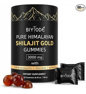 BIYODE Pure Himalayan Shilajit Gold KSM 66 + Black Musli & Gokshura 60 Gummies